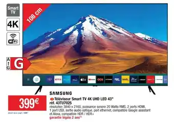 Cora x Carrefour Téléviseur Smart TV 4K UHD LED 43 réf. 43TU7025 offre