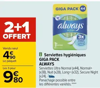 Carrefour Always serviettes hygiéniques giga pack offre