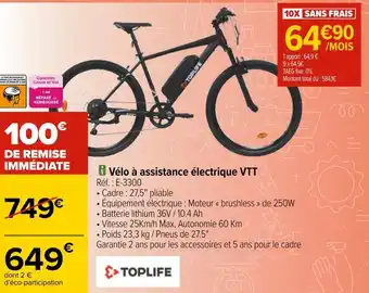 Carrefour Toplife vélo à assistance électrique vtt offre