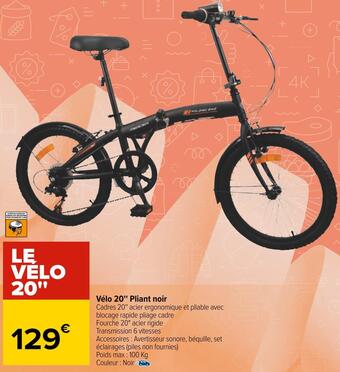 Carrefour Vélo 20'' pliant noir offre
