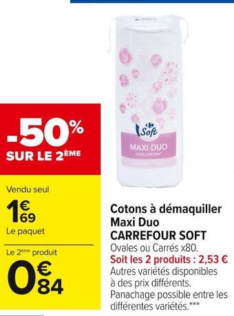 Carrefour Market Carrefour soft cotons à démaquiller maxi duo offre