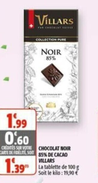 VILLARS chocolat noir 85% de cacao