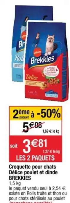 Cora x Carrefour Croquette pour chats Délice poulet et dinde Brekkies offre