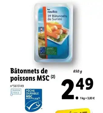 Lidl Bâtonnets de poissons msc offre