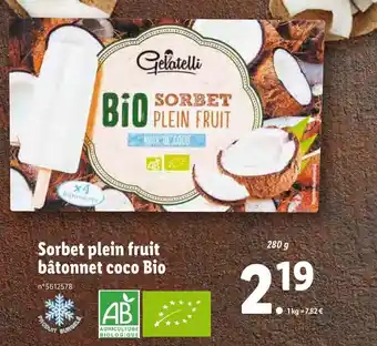 Lidl Sorbet plein fruit bâtonnet coco bio offre