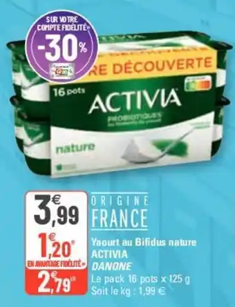 G20 ACTIVIA DANONE yaourt au bifidus nature offre