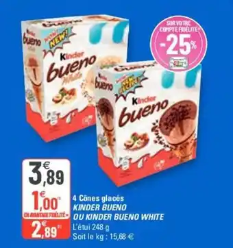 G20 KINDER BUENO OU KINDER BUENO WHITE 4 cônes glacés offre