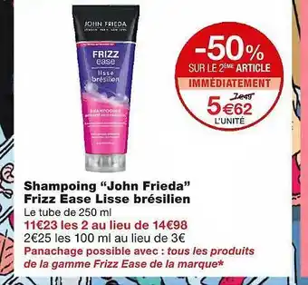 Monoprix Shampoing "john Frieda" Frizz Ease Lisse Brésilien offre