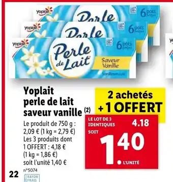 Lidl Yoplait perle de lait saveur vanille offre