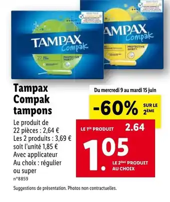 Lidl Tampax compak tampons offre