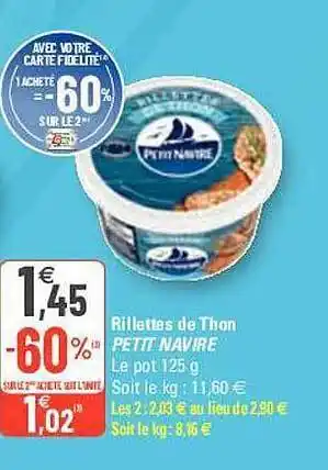 G20 Rillettes De Thon Petit Navire offre