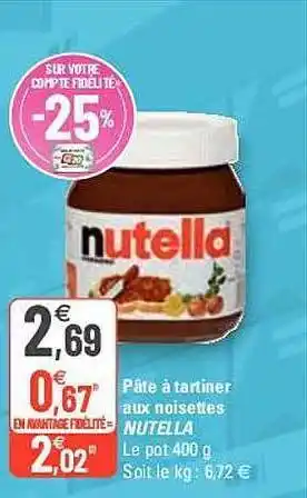 G20 Pâte à Tartiner Aux Noisettes Nutella offre