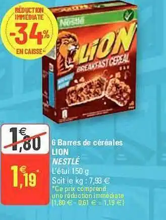 G20 6 Barres De Céréales Lion Nestlé offre