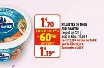 Coccinelle Supermarché Rillettes De Thon Petit Navire offre