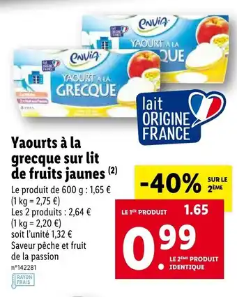 Lidl Yaourts à la grecque sur lit de fruit jaunes offre