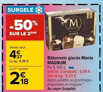 Carrefour Magnum Bâtonnets Glacés Mania offre