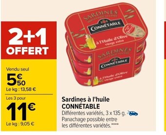 Carrefour Connétable Sardines à l'Huile offre