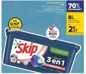 Carrefour Skip Lessive Capsules 3 en 1 offre