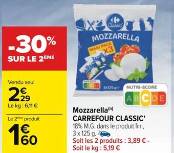 Carrefour Carrefour classic' mozzarella offre