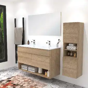 Brico Dépôt Ensemble meuble + double vasque + miroir simple l. 120 cm "alba" imitation bois offre