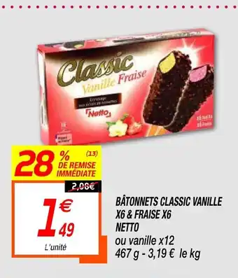 Netto Bâtonnets Classic Vanille offre