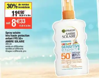 Migros AMBRE SOLAIRE spray solaire très haute protection enfant FPS 50+ offre