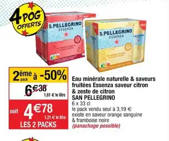 Cora x Carrefour San Pellegrino Eau Minérale Naturelle & Gazeuse Fruitées Essenza Saveur Citron & Zeste de Citron offre