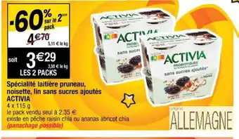 Cora x Carrefour Activia Spécialité Laitière Pruneau Noisette Lin Sans Sucres Ajoutés offre