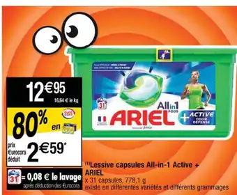 Cora x Carrefour Ariel Lessive Capsules All-in-1 Active+ offre