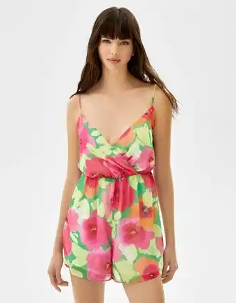 Bershka Combishort bretelles fines décolleté croisé imprimé effet chiffon offre