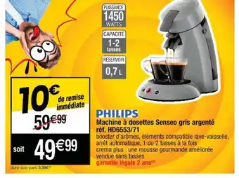 Cora x Carrefour Philips Machine à Dosettes Senseo Gris Argenté offre