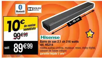 Cora x Carrefour Hisense Barre de Son 2,1ch 216watts offre