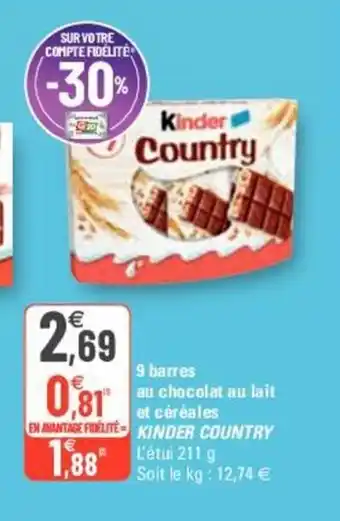G20 Kinder Country 9 Barres Au Chocolat Au Lait Et Céréales offre