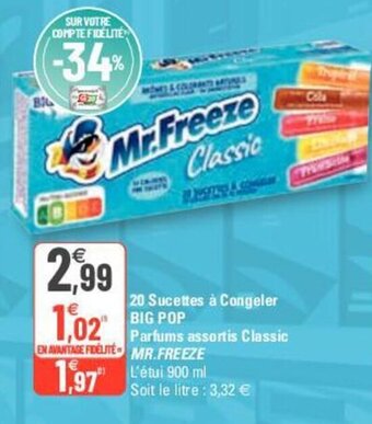G20 Mr Freeze 20 Sucettes à Congeler Big Pop Parfums Assortis Classic offre