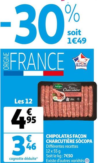 Auchan Socopa chipolatas façon charcutière offre