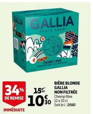 Auchan Gallia bière blonde non filtrée offre