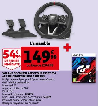 Auchan Volant de course apex pour ps5 et ps4 + le jeu gran turismo 7 sur ps5 offre