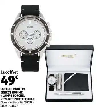 Auchan Ernest coffret montre homme + lampe torche, stylo et portefeuille offre