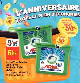 G20 ARIEL lessive en capsuels all in 1 pods original ou alpine offre