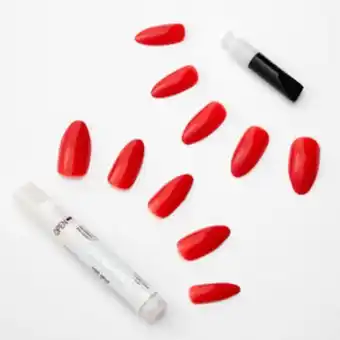 Faux ongles stiletto brillants - rouge, lot de 24