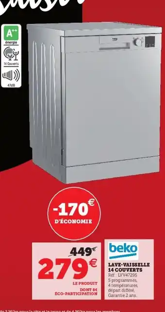Hyper U Lave-Vaisselle 14 Couverts Réf : LVV4729S offre