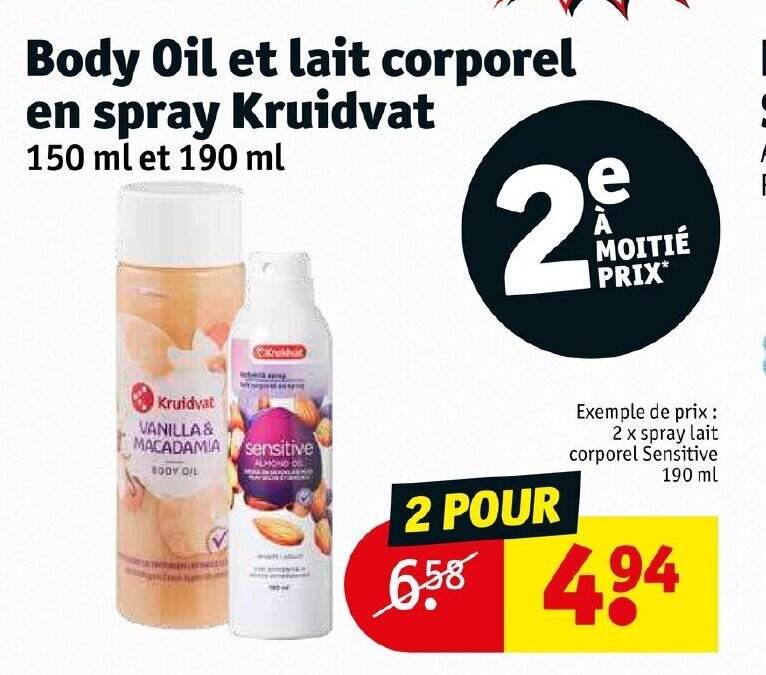 Promo Body OIl Et Lait Corporel En Spray Kruidvat chez Kruidvat
