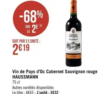 Géant Casino Haussmann vin de pays d’oc cabernet sauvignon rouge offre
