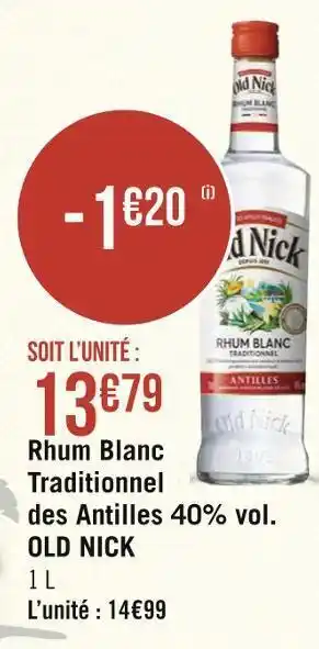 Géant Casino Rhum blanc traditionnel des antilles 40% vol. offre