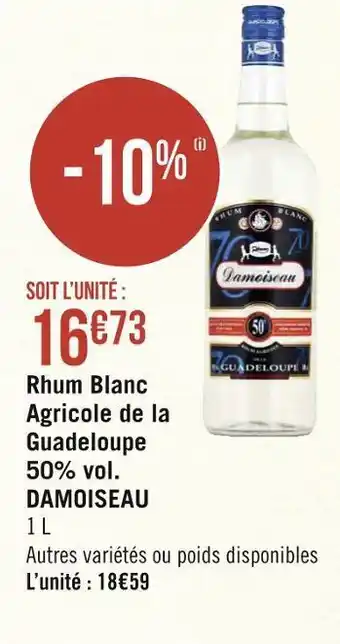 Damoiseau rhum blanc agricole de la guadeloupe 50% vol.