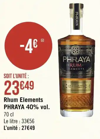 Géant Casino Phraya rhum elements 40% vol. offre