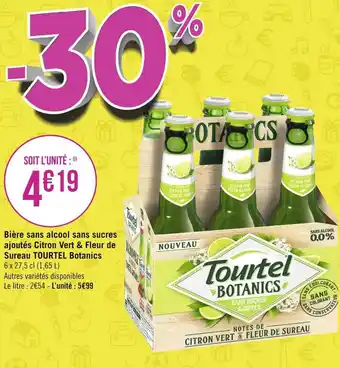 Géant Casino Tourtel bière sans alcool sans sucres ajoutés citron vert & fleur de sureau botanics offre
