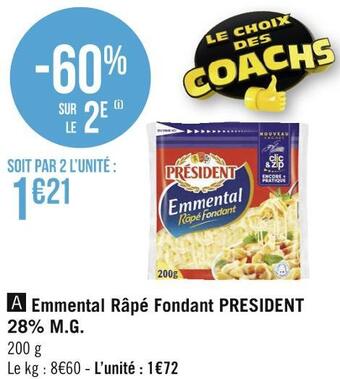 Géant Casino President emmental râpé fondant 28% m.g. offre