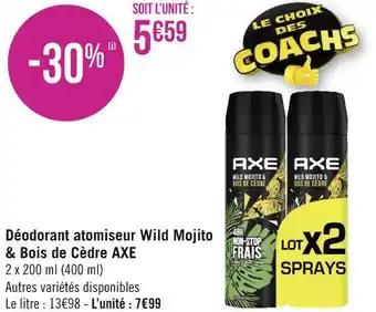 Géant Casino Axe déodorant atomiseur wild mojito & bois de cèdre offre