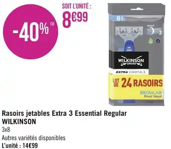 Géant Casino Wilkinson rasoirs jetables extra 3 essential regular offre